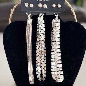 9 pcs Silver Chain Necklace and Earrings Set